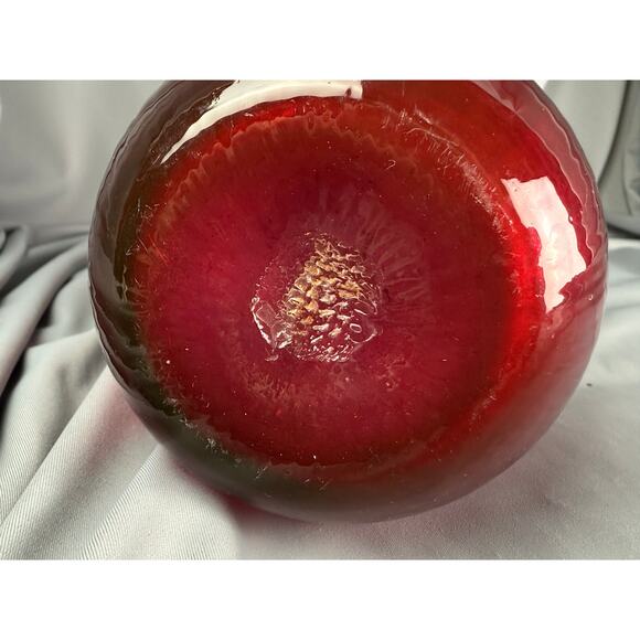 Vintage Cranberry Red Art Glass Vase Hand Blown Ribbed Prunts Murano Style 7" - Picture 7 of 8